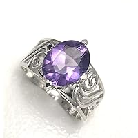 R11309A Filigree Brazilian Amethyst Oval (8x10mm,1.6Ct) Contemporary Style Sterling Silver Modern Ring