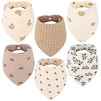 Muslin Baby Bibs 6 Pack Baby Bandana Drool Bibs 6 layers 100% Cotton Baby Bibs for Teething and Drooling, Drool Bibs for Baby Girls Boys