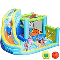 Inflatable Bounce House, Water Slide for Kids, Water Bounce House with Slide Blower, Water Park for Backyard Outdoor/Indoor, Jump House for Wet and Dry(Blower Include)