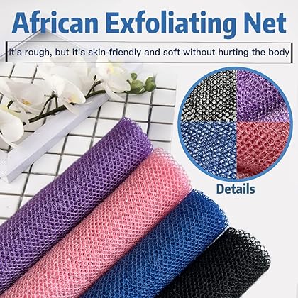 African Exfoliating Net, 4 Pieces African Net Sponge, Nylon African Bath Sponge Net, African Net Long Net Bath Sponge Shower Body Scrubber