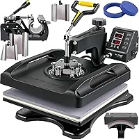 VEVOR Upgraded Heat Press Machine - 8 in 1 Heat Press 15x15, 360° Swing Away Heat Press for Sublimation, DIY T-Shirts/Hats/Mugs/Heat Transfer Projects - T Shirt Press Machine, Black