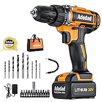 20V Cordless Drill Set Electric Power Drill Kit with Battery and Charger, 3/8 Inch Keyless Chuck, 21+1 Position,2 Variable Speed, LED Light and 27pcs Accessories