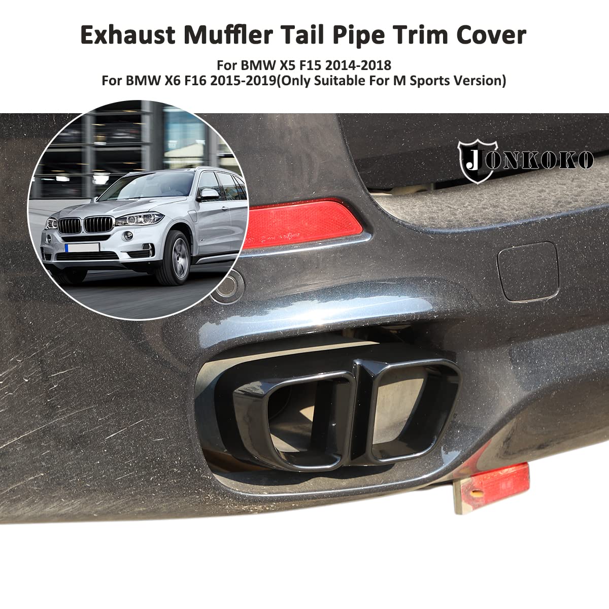 Aluminum Alloy Exterior Accessories Exhaust Muffler Tail Pipe Trim Cover For BMW X5 F15 X6 F16 2014-2019(Suitable For M Sports Version) (Bright Black)