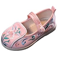 WUIWUIYU Toddlers Girls Chinese Traditional Embroidered Shoes Round Toe Ballet Flats Retro Dress Mary Jane Flat