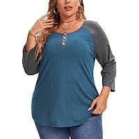 Plus Size Summer Tops for Women 3/4 Sleeve V Neck Blouses Button Down Blouse
