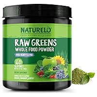 Raw Greens Superfood Powder - Wild Berry Flavor - Boost Energy, Detox, Enhance Health - Organic Spirulina - Wheat Grass - Whole Food Nutrition from Fruits & Vegetables - 60 Servings