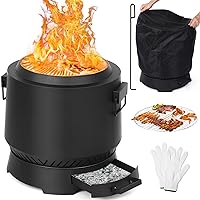 yoyomax 20-Inch Wood Burning Smokeless Fire Pit for Outside, Portable Bonfire Stove Firepit with Cooking Grill, Removable Ash Pan & Poker, Ideal for Outdoor Camping Backyard Patio