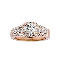 Certified 18K Gold Ring in Round Cut Moissanite Diamond (0.81 ct) Round Cut Natural Diamond (0.62 ct) With White/Yellow/Rose Gold Engagement Ring For Women