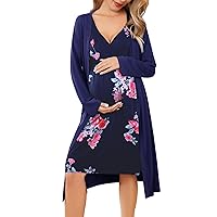 Ekouaer Maternity Nursing Gown and Robe Set Labor Delivery Nursing Nightgown Pregnancy Clothes S-XXL