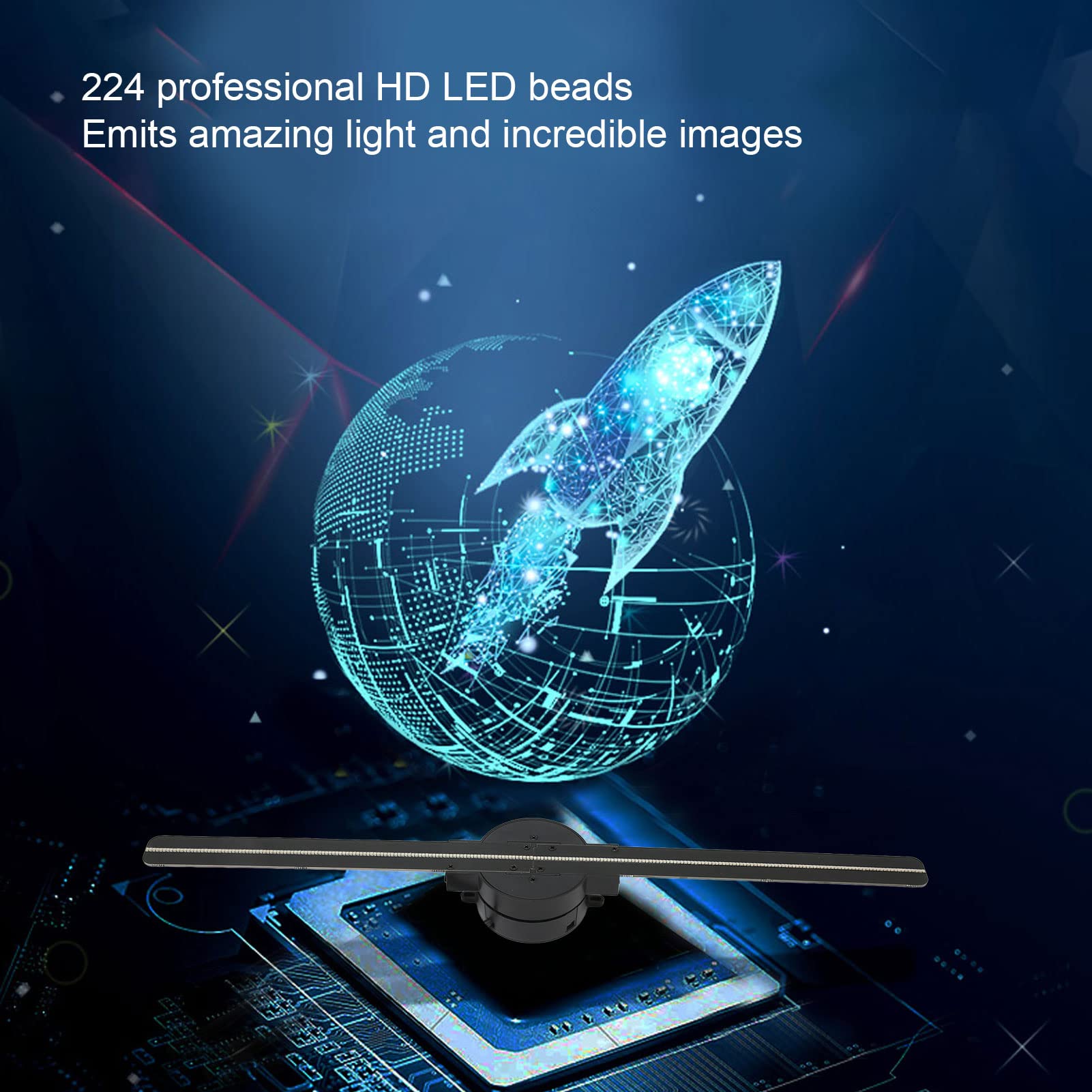 3D Hologram Fan, 16.5in WiFi 3D Hologram Projector Advertising Display With 224 LED Light Beads Holographic Video Projector for Business Store Signs, Bar, Casino, Party, Christmas