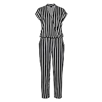 LASCANA Wrap-Look Striped Jumpsuit, Black-White-Striped casual Rompers Jumpsuits Women one piece