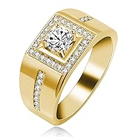 Uloveido Men's Square Wedding Band Cubic Zirconia Comfort Fit Gold/Platinum/Rose Gold Plated Engagement Ring Size 6 7 8 9 KR201