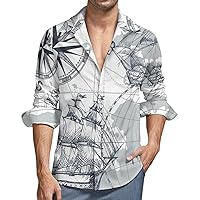 Mens Button Down Long Sleeve Shirts Nautical Sailboat Map Soft Peach Skin Velvet Beach Shirts with Pocket color76