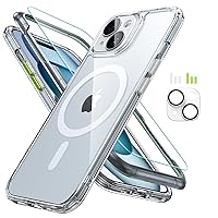 for iPhone 15 Case (5 in 1) Set, Translucent Matte Case with Screen Protector and Camera Lens Protectors, Compatible with MagSafe, Military-Grade Protection, Classic Series, Clear