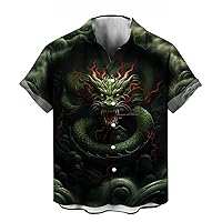 Funny Chinese Dragon Shirt Anime Graphic Short Sleeved Button Shirt
