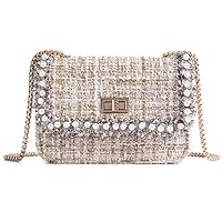 Globalwells Chain Handbags with pearl For Women Shoulder Bag Woolen Fabric Messenger Bag Clutch Evening Bag