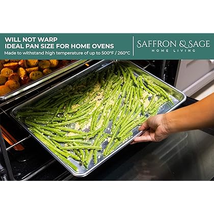 Commercial Quality Cookie Sheet Pan - 2 Pack Aluminum Half Sheet Baking Pan by Saffron & Sage Home Living - This 13x18 Baking Sheet Set is Rust & Warp Resistant, Heavy Duty, of Thick Gauge