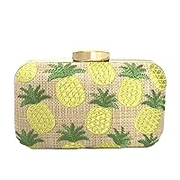 Pineapple Grove Embroidered Straw Box Clutch Crossbody, Natural Multi
