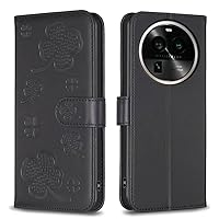 Compatible with Oppo Find X6 Pro Four-Leaf Clover Wallet Case,Magnetic PU Leather Flip Folio Case with Credit Card Slot Kickstand Shockproof Phone Case for Find X6 Pro (Color : Black)