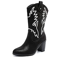 Luoika Women's Wide Width Cowboy Cowgirl Boots - Wide Calf Pointed Toe Pump Heel Women's Western Boots.