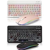 2 Pack Bluetooth Keyboard and Mouse Combo, Rechargeable Wireless Keyboard & Mouse with 7-Color Backlit Compatible with iPad 9th/8th Gen, iPad Pro/Air/Mini, iPhone14/13/12 Pro, Round Keys (Black+Pink)