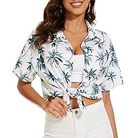 Durio Short Sleeve Button Down Shirts for Women Hawaiian Shirts for Women Tropical Vacation Clothes Beach Button Up Shirts