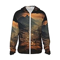 Women's Sun Protection Hoodie Jacket Sun Protection Clothing for Men Brown and Black Mountain Women Run Shirt 3X-Large
