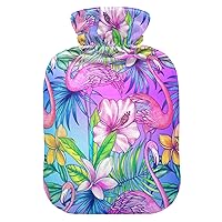 Hot Water Bottles with Cover Topical Flowers Flamingo Hot Water Bag for Pain Relief, Kids Adults, Warm Water Bag 2 Liter