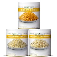 Nutristore Freeze-Dried Cheese Sample Variety 3-Pack | Cheddar, Mozzarella, & Pepper Jack | Perfect for Snacking, Backpacking, & Home Meals | Bulk Emergency Survival Food Storage | 25 Year Shelf-Life
