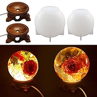 4.7 in and 4 in Large Sphere Resin Molds with 2Pcs Root Carving Wooden Led Lighted Display Bases
