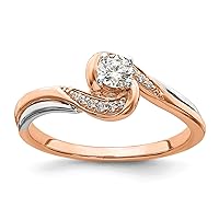 Jewels By Lux Solid 10k White and Rose Two Tone Gold Bypass 1/4 carat Diamond Complete Engagement Ring Available in Sizes 6 to 10 (Band Width: 1.7 to 2.72 mm)