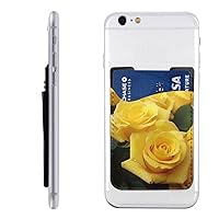 Yellow Roses Printed Phone Card Holder,Leather Phone Card Holder,Adhesive Stick On Credit Card Pocket For Smartphones