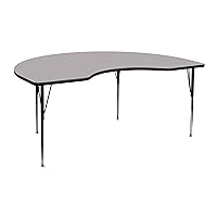Flash Furniture Wren 48''W x 72''L Kidney Grey Thermal Laminate Activity Table - Standard Height Adjustable Legs