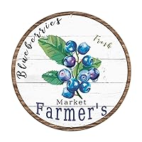 Farmers Market Blueberries Tin Sign White Wood Grain Metal Plaque Watercolor Painting Pictures Print Unique Drinking Sign with Pre Drilled Holes for Fireplace Sunroom Front Door Pub 12x12in