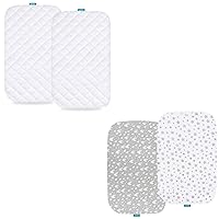 Waterproof Bassinet Mattress Pad Cover, Viscose Made from Bamboo & Bassinet Sheets Compatible with KoolerThings (3 in 1) Baby Bedside Bassinet, 100% Jersey Knit Cotton Sheets, 2 Pack