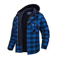 MAGCOMSEN Men's Flannel Jacket with Removable Hood 5 Pockets Quilted Plaid Shirt Jackets Winter Coats Thick Flannel Hoodie