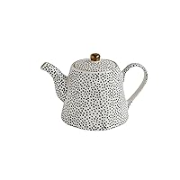 Creative Co-Op White Stoneware Black Speckles & Gold Electroplating Teapot, Cream