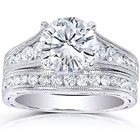 Kobelli Moissanite & Channel Bridal Ring Set 14k White Gold