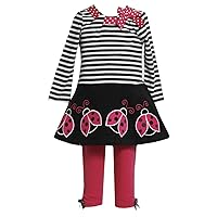 Bonnie Jean Girls Corduroy Applique' Ladybug Dress Legging Outfit, Black/Fuchsia, Size 2T - 4T