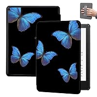 SCSVPN Case for 6.8'' Kindle Paperwhite 11th Generation 2021 Release & Kindle Paperwhite Signature Edition, Lightweight PU Leather Smart Shell Cover with Auto Sleep/Wake, Hand Strap, Blue Butterfly