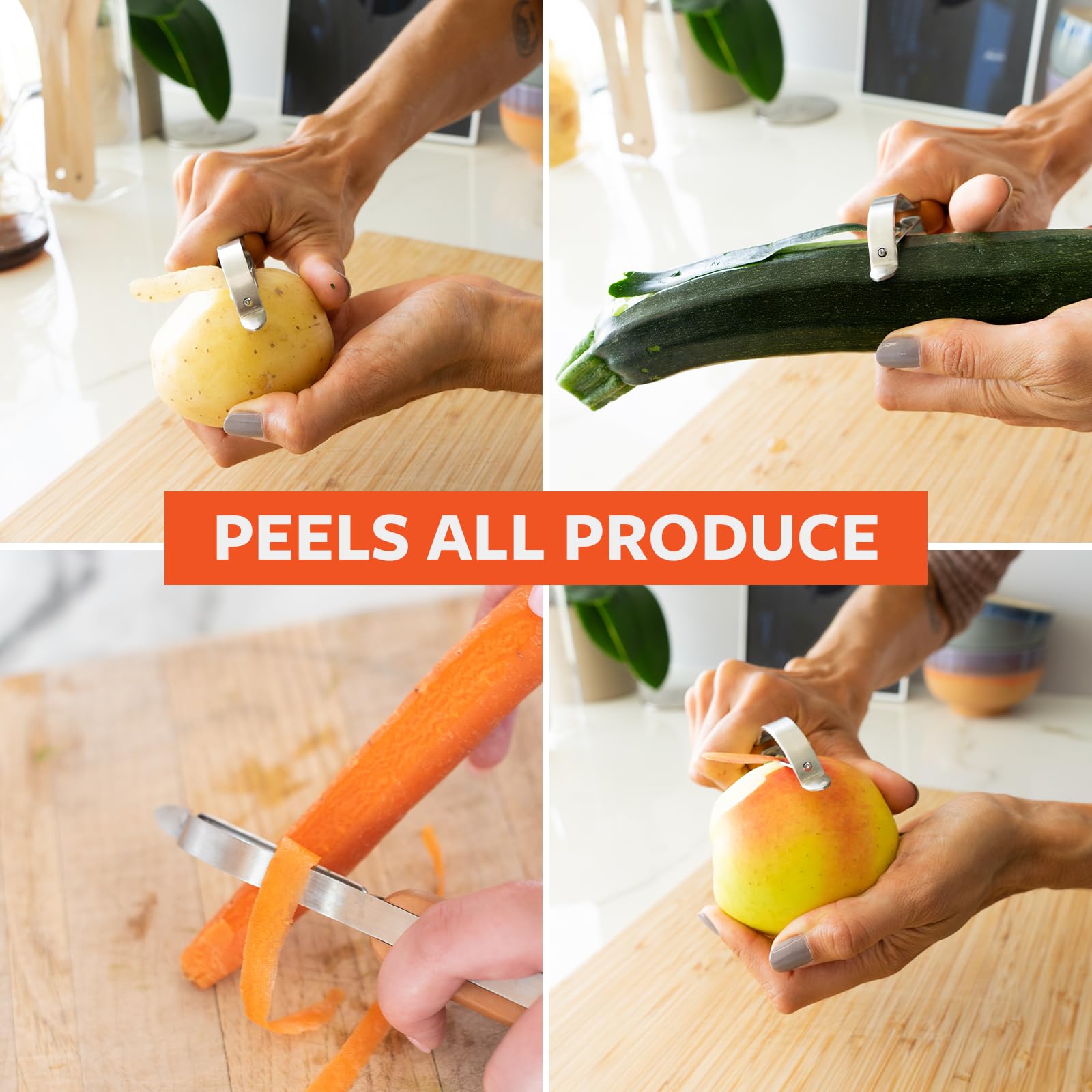 Full Circle Peel Out, Smooth Glide Straight Fruit and Vegetable Peeler: Stainless Steel, Sharp, Precise, and Eco-Friendly. Dishwasher Safe.