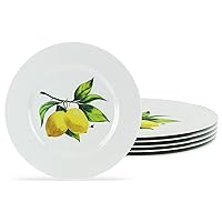 Fresh Lemons, 6pc Melamine Salad Plate Set, white, lemon, green (72419set)