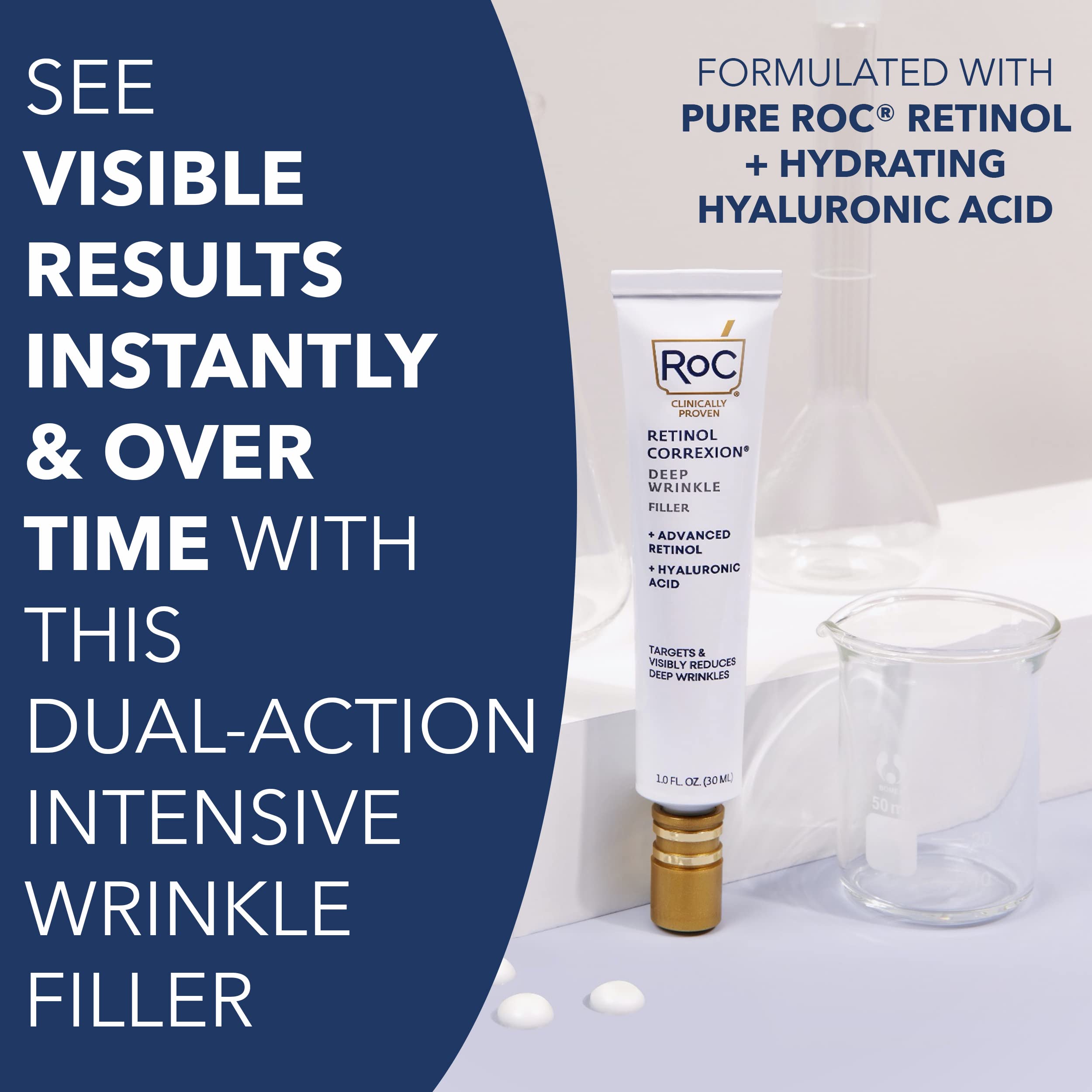RoC, Retinol Correxion Deep Wrinkle Facial Filler with Hyaluronic Acid Retinol Ounce, 1 Fl Oz (Packaging May Vary)