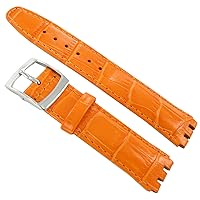 20mm Genuine Leather Alligator Grain Padded Orange Watch Band Fits Swatch