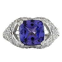 6.32 Carat Natural Blue Tanzanite and Diamond (F-G Color, VS1-VS2 Clarity) 14K White Gold Luxury Cocktail Ring for Women Exclusively Handcrafted in USA