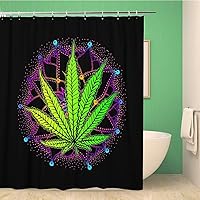 Bathroom Shower Curtain Cannabis Leaf Marijuana Herb Weed Ganja Illicit Narcotic Illegal 60x72 inches Waterproof Bath Curtain Set with Hooks