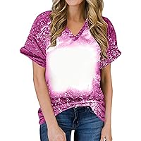 SMIDOW Sublimation Blanks Bleached T-Shirt for Women Summer Casual Loose Fit Short Sleeve v Neck Basic Tops Shirts