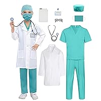 Kids Doctor Nurse Role Play Costume Set - Lab Coat, Scrubs & Accessories for Career Dress Up (7-8 years/140 & XL)