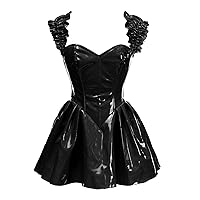 Womens Top Drawer Steel Boned Black Patent Pvc Vinyl Corset DressCorset