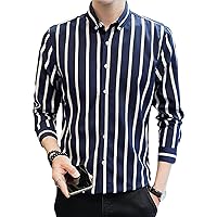 Men's Loose Casual Striped Long Sleeve Shirt Fashion Striped Button Down Shirts Summer Slim Fit Dress Shirts